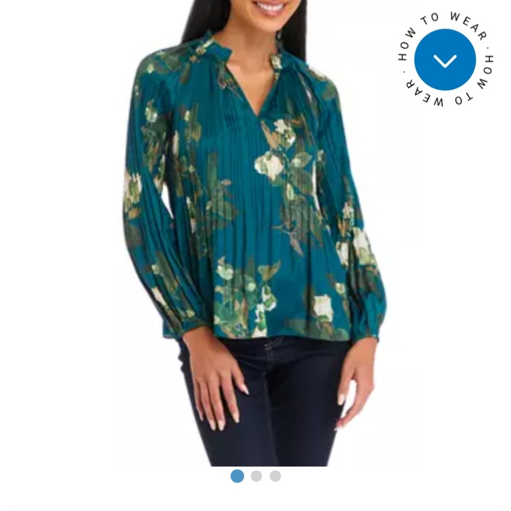 Philosophy Floral Teal Blouse.  Petite S